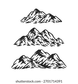 Conjunto de montaña áspera ilustración dibujada a mano