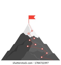 Mountain Route Infographic. Journey Challenge Path Business Goal Career Growth Success Climbing Mission. Mountains Path Steps Vector Concept