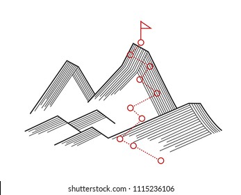 Mountain route isolated on white background. Flat mountain route for web site,poster,placard,wallpaper,app, banner and print materials. Creative art concept, vector illustration, eps 10