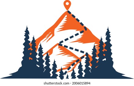 Mountain Route Point Pine Forest Logo 