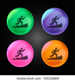 Mountain running silhouette crystal ball design icon in green - blue - pink and orange.