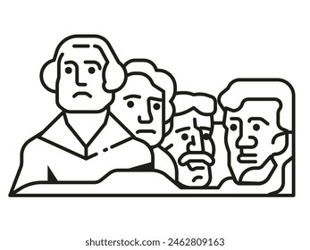 Icono de Mountain Rushmore inspirado en el diseño de arte en línea. Famoso Lugar famoso de EE.UU. con el presidente estadounidense enfrenta en el rock.