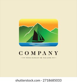 Plantilla de Vector de elemento de diseño de logotipo de velero de montaña