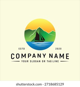Plantilla de Vector de elemento de diseño de logotipo de velero de montaña