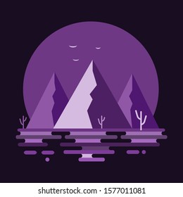 Mountain scape design. Modern abstract purple desert mountains. Vector illustration.