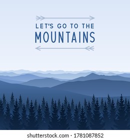 Mountain scene with coniferous forest - landscape for poster and banner design
