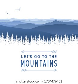 Mountain scene with coniferous forest - landscape for poster and banner design