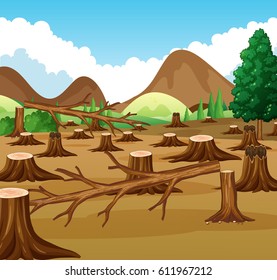 Mountain Scene With Deforestation View Illustration