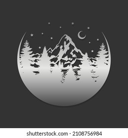 Mountain Scene Illustration Clip Art Design Shape. Forest Night Silhouette Icon Vector.