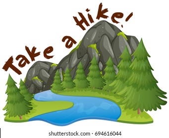 Mountain scene with phrase take a hike illustration