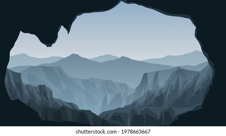 Mountain scene view from cave