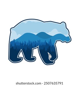 Mountain Scenery with Bear perfect for print, apparel, sticker, etc