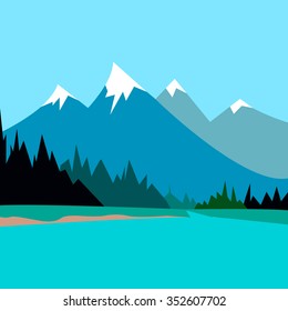 mountain scenery, camping, travel, vector graphics