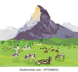 Mountain scenery with cattle on the alpine pasture