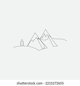 mountain scenery in continuous single line vector illustration on white background