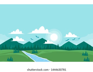 Mountain scenery in the day is a beautiful illustration