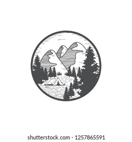 
mountain scenery with forest , logo concept - vector
