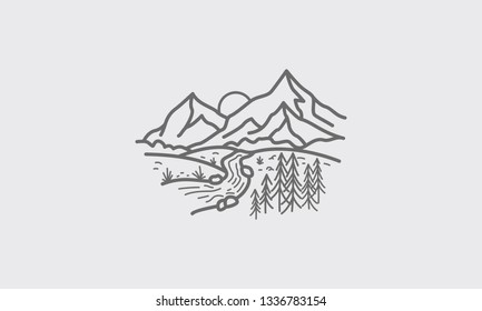 Mountain Scenery Line Vector Illustration