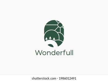 Mountain Scenery logo design vector template, Mountain illustration.

