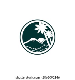 Mountain scenery logo on green background and line drawing