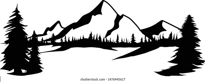 Mountain Scenery With Pine Tree Vector