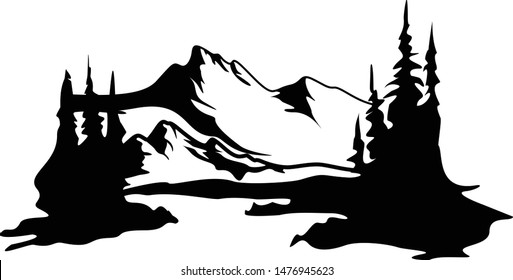 Mountain Scenery With Pine Tree Vector