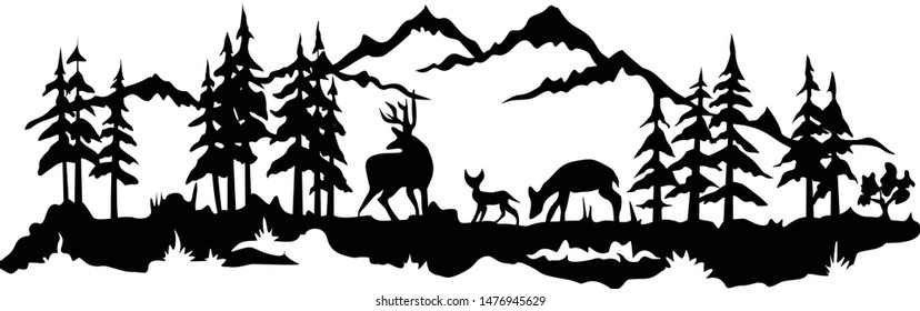 Mountain Scenery With Pine Tree Vector