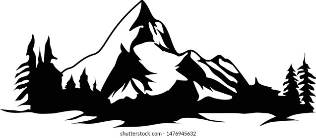 Mountain Scenery With Pine Tree Vector