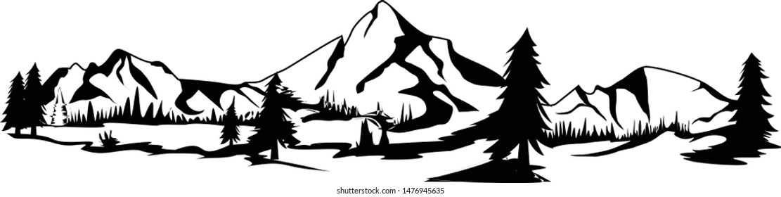 Mountain Scenery With Pine Tree Vector