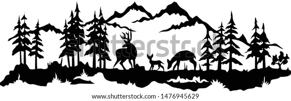 Mountain Scenery Pine Tree Vector Stock Vector (Royalty Free) 1476945629