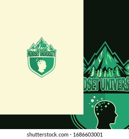Mountain scenery shield logo design.