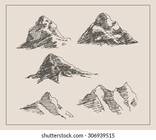 Mountain Scenery Sketch Hand Drawing Set Stock Vector (Royalty Free ...