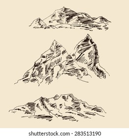 Sketch Mountains Engraving Style Hand Drawn Stock Vector (Royalty Free ...