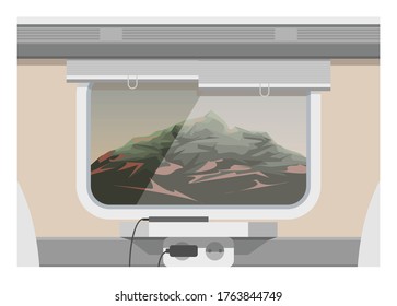 Mountain scenery from train window. Simple flat illustration