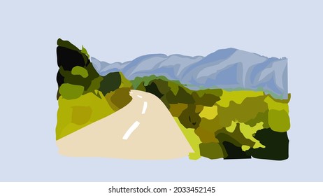 Mountain scenery and trees vector illustration 