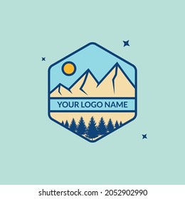 Mountain Scenery Vector Illustration. Modern Outdoor Logo Colored