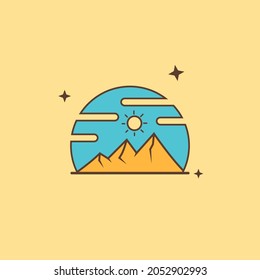 Mountain Scenery Vector Illustration. Modern Outdoor Logo Colored