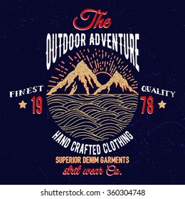 Mountain and sea adventure emblem. Vintage typography design for t-shirts,apparel,prints.