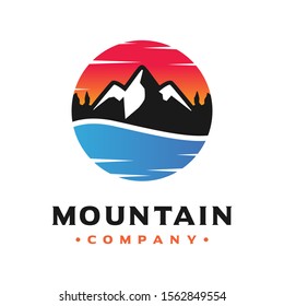 mountain and sea landscape logo design