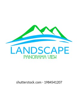 Mountain and sea landscape view simple line art. Ilustration mountain and sea design logo. 