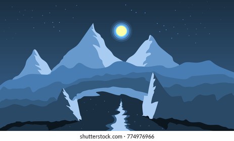 Mountain and sea night landscape