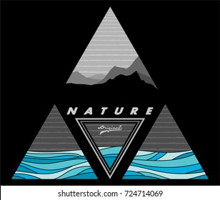 Mountain And Sea Patterns Are Placed Within The Triangle