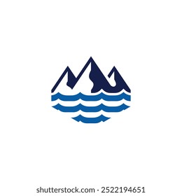 mountain and sea or river logo badge icon design