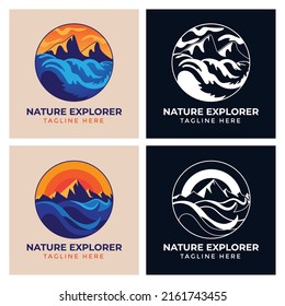 Mountain Sea and Sun nature adventure outdoor traveling club logo design inspiration