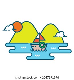  Mountain and sea Vector Illustration.