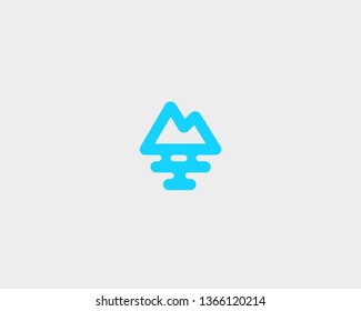 Mountain sea vector symbol logo. Ocean island linear icon logotype.