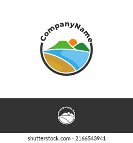 Mountain With Sea View Logo Design Vector Template, Mountain And Sea Logo Concepts Illustration.