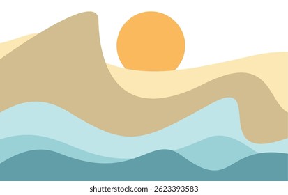 Mountain and Sea View with Sun abstract background vector