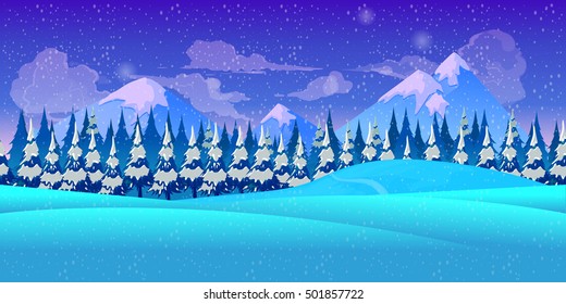 Mountain Seamless Background Illustration For Mobile App, Web, Game With Snow And Ice. Vector Template.