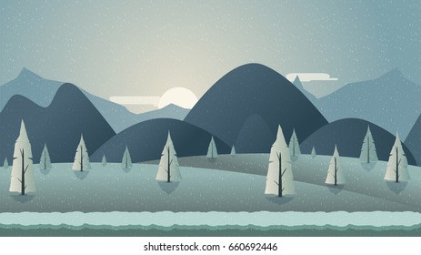 Mountain seamless background illustration for mobile app, web, game with snow and ice. Vector template with gui elements.
